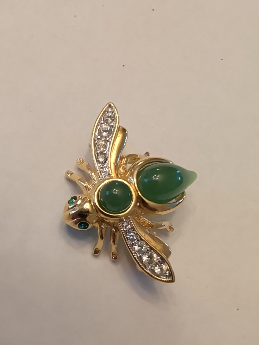 Joan Rivers Gold-Tone Bee Brooch with Green Cabochons and Clear Crystals